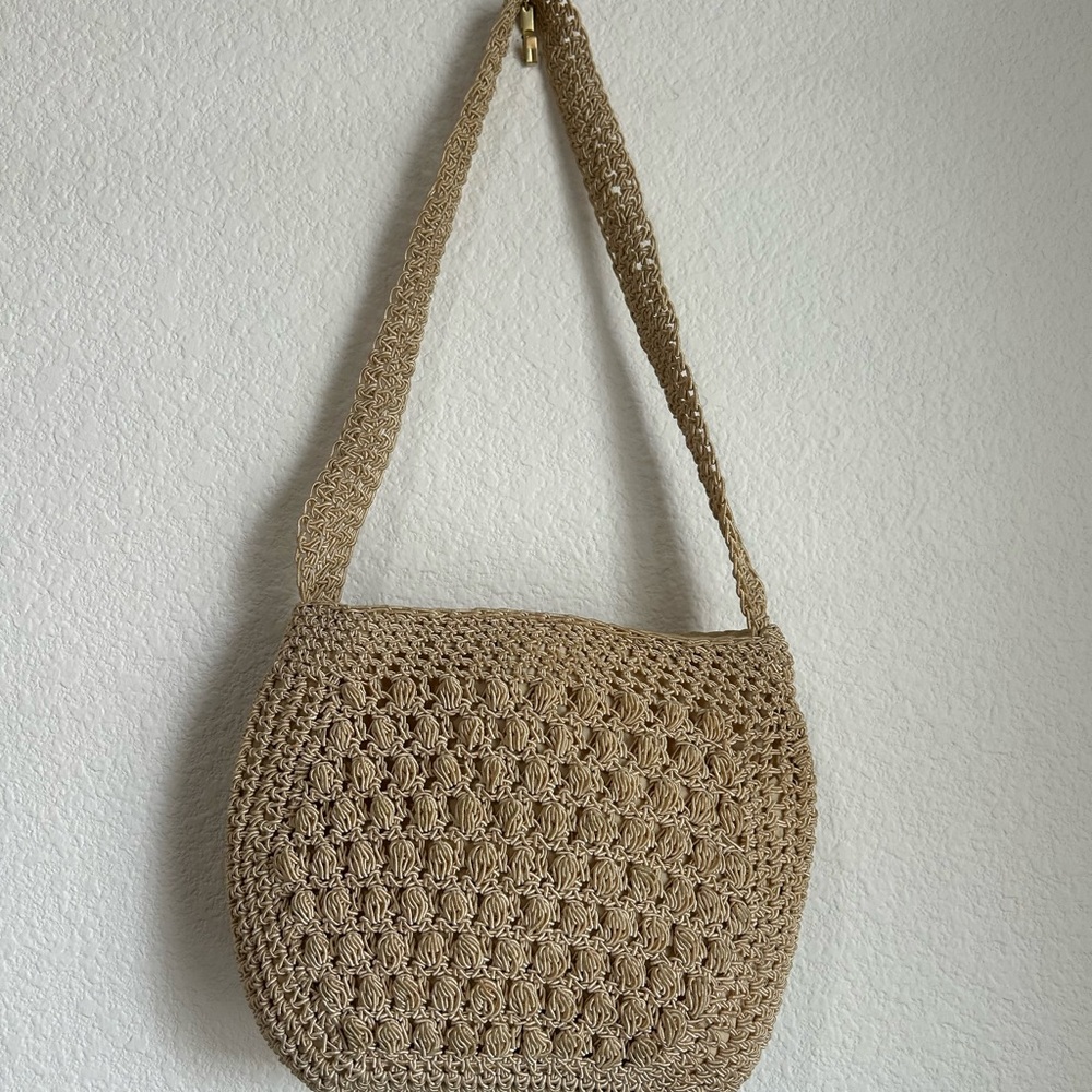 Joseph Magnin Tan Crochet Shoulder Bag